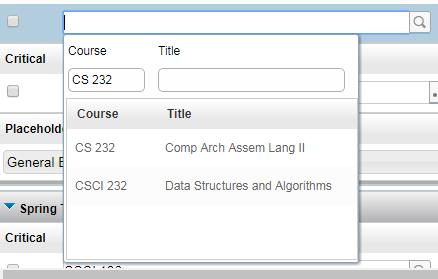 To change this blank spot to a class click on the magnifying glass next to the course name and type in the