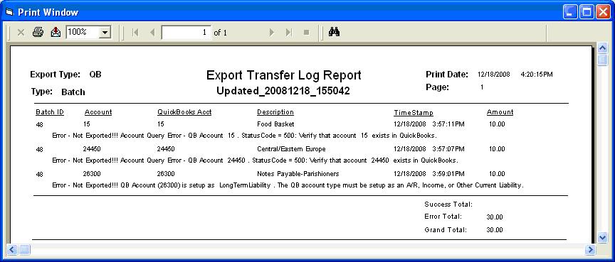 110 Viewing Log Files If you receive an error message, click on the View/Print Log Reports button to see which specific
