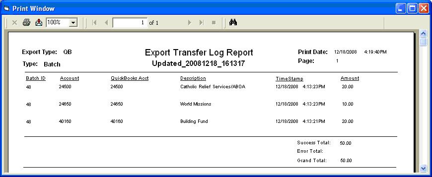 Export Into QuickBooks Again Once the errors are corrected, select the same batch or fund transactions once again and