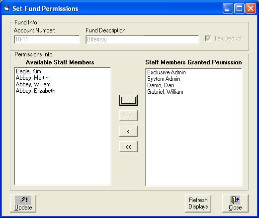 From your Offering & Pledges Module s Funds screen, click the Set Fund Permissions button.