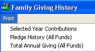 The Family Giving History screen is available from several areas in your software.
