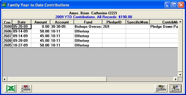 Families with Multiple Pledges Viewing Payment History Year-to-date contribution history is available from the Contribution Posting screen.