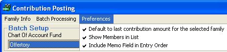 Default to Last Contribution Amount When your families or members tend to contribute the same amount with each gift, you can set your posting preferences so that the last contribution amount posted