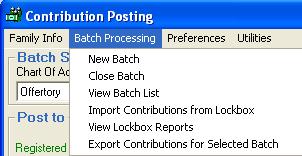 View List of Batches screen. From the Membership Pledge Records screen, select the batch, click the Batches menu > View Batch List or Close Batch. 2. Change the Status as needed.