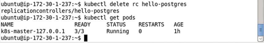 Figure 13-25. Deleting the Replication Controller Deleting the Service To delete the service hello-postgres run the following command.