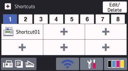 Shortcuts screen Create Shortcuts for frequently-used operations, such as sending a fax, copying, scanning and using Web Connect.