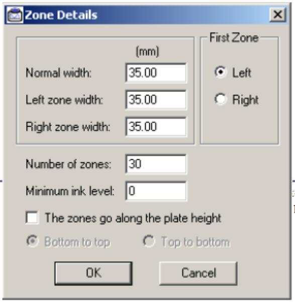 2 Zone Details The press configuration file also contains information about the press s ink ducts. To view or edit these details: Click on the Zone Details.