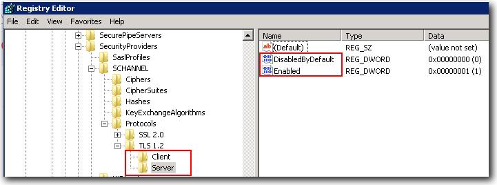 5. Right-click and select Modify on each DisabledByDefault DWORD Key under both Client and Server