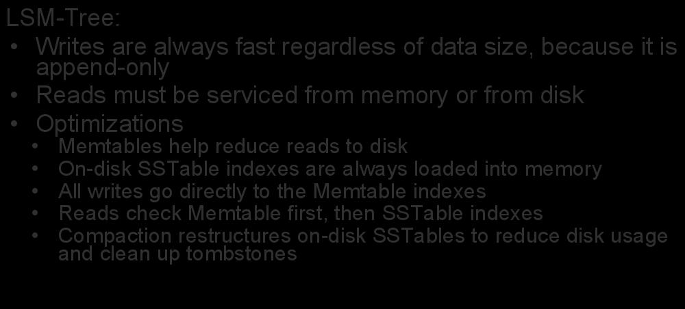 MongoRocks: RocksDB for MongoDB LSM-Tree: Writes are always fast regardless of data size, because it is append-only Reads must be serviced from memory or from disk Optimizations 11 Memtables help