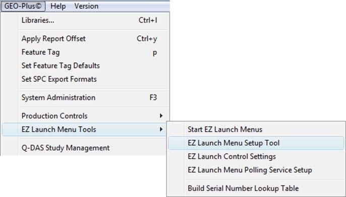 Launch Edit Tool for the EZ-Launch Menus Access to the EZ Launch menu setup tools is accomplished by using the drop-down Geomet menus.