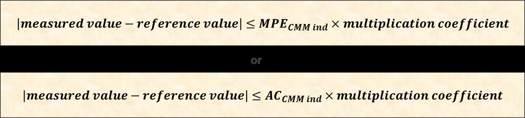= 0,4 µm = ± 0,0004 mm In practice, the value of multiplication coefficient of 1,25 allows to add more 25% to the value of the Maximum Permissible Error of the industrial CMM or to the Acceptance