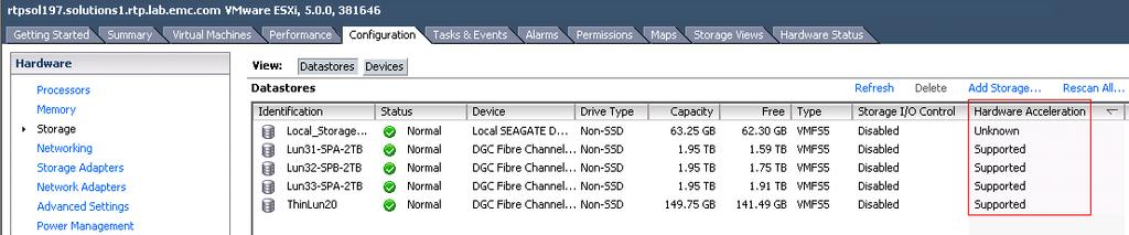 Client. Navigate to Configuration>Hardware>Storage>View: Datastores Devices. The list of datastores appears as shown in Figure 5.