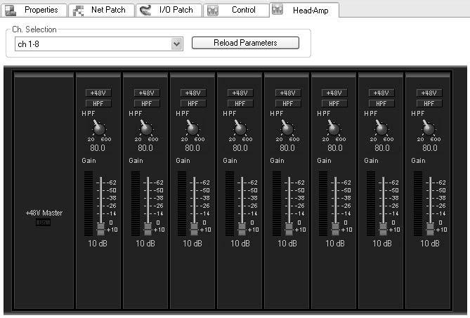 Head Amp Control 4. Click the Head Amp Tab. It can take a few seconds for the channel name in the Ch Selection field to appear. The head amplifier parameters can be controlled from this display.