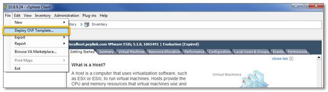 FusionHub Installation Guide Installation Guide Installation VMware on ESXi VMware Server ESXi Server 6. Click File > Deploy OVF Template.