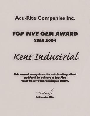 Kent USA is honored to be a premium partner: Elite Top Customer Top 5 Customer Group OEM