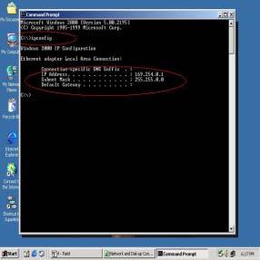 Step 5: Or use windows command prompt IPCONFIG to check the