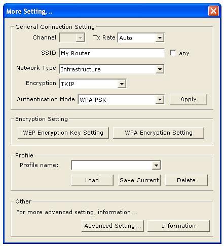 Step 2:Select TKIP or AES for Encryption, WPA PSK for Authentication Mode, and