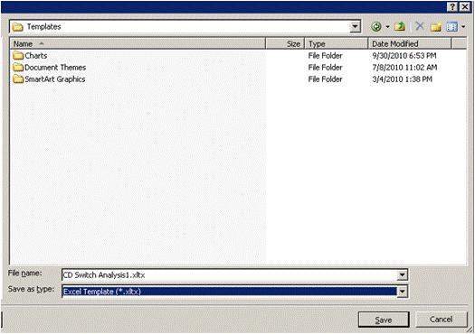 Figure 5.28 The Save As dialog box after Template is re-selected. Note the Save in: dialog now shows a folder named Templates.