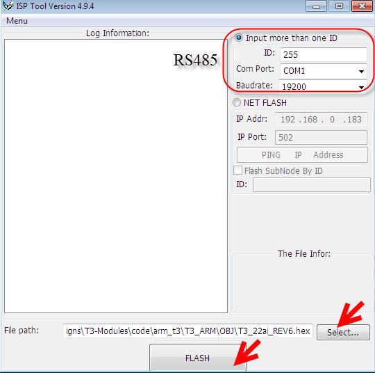 Use ISPTool RS485 to Update In this section, we will first explain how to use ISPTool RS485 to update the firmware. Here take an example of T3-8o, connect T3-8o to your computer via RS485 connectors.