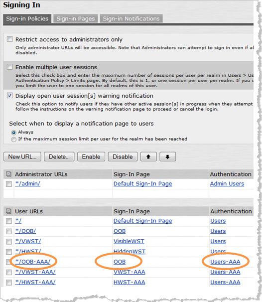 ActivIdentity ActivID Card Management System and Juniper Secure Access Integration Handbook P 11 2. To create a new sign-in policy, click New URL. 3.