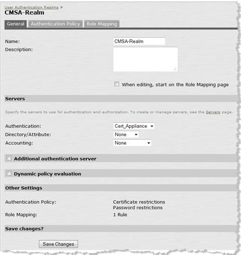 ActivIdentity ActivID Card Management System and Juniper Secure Access Integration Handbook P 7 2. On the General tab: Name Enter a name to label this realm.
