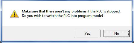 (1) Select Operating Mode - Program from the PLC Menu of the CX-Programmer. (2) The dialog box on the right is displayed. Click the Yes Button.