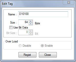 4 The Edit Tags Dialog Box is displayed. Select the In - Consume Tab and click the New Button. Here, register an area where node 1 receives data from node 2. 5 The Edit Tag Dialog Box is displayed.