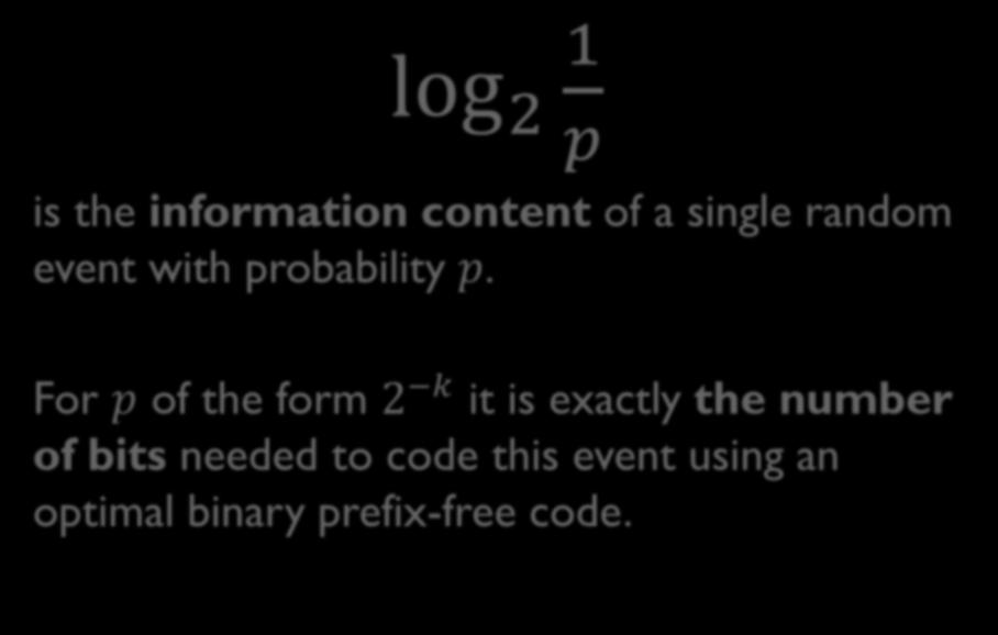 The thing to remember log 2 1 p is the information content of a single random event with probability p.