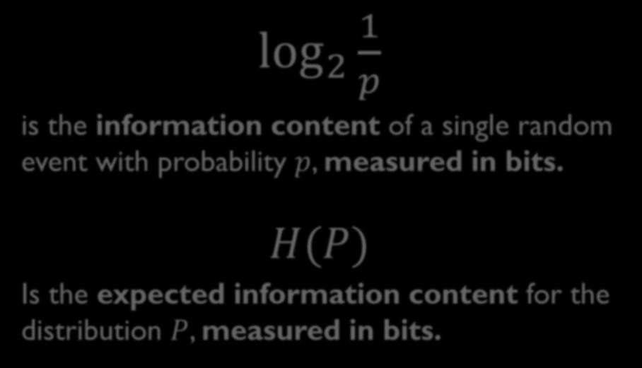 The things to remember log 2 1 is the I.e. it information is the expected number of content bits necessary to of optimally a single encode random event with such probability.