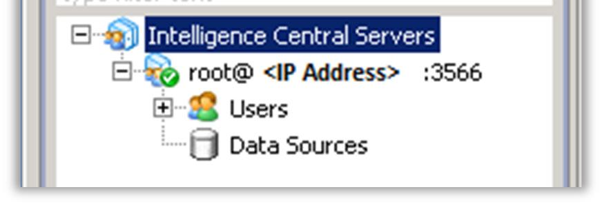 to data sources will then allow viewing of data in tabular row and column format. To connect to a SQL data source: Figure 13. Creating Data sources using Intelligence Central 1.