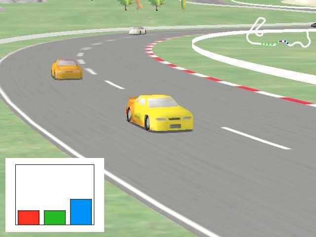 7.3 EXPERIMENTAL EVALUATION 121 (a) (b) (c) (d) Figure 7.5: Screen shots of the simulation environment showing a car(orange) passing another one (yellow).