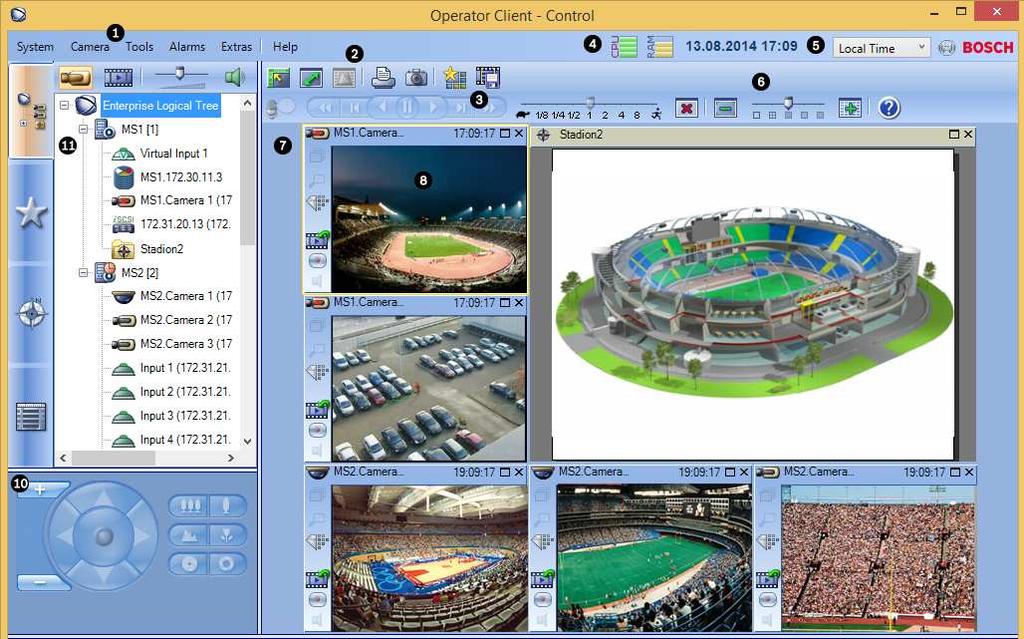 42 en User interface Bosch Video Management System 10 User interface Notice! This document describes some functions that are not available for Bosch VMS Viewer.