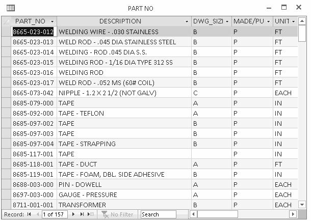 FIGURE B1.1 The Microsoft Access database B O N U S 1 Thanks to Gary Morris of the Dexter Company, Fairfield, Iowa, for this database.