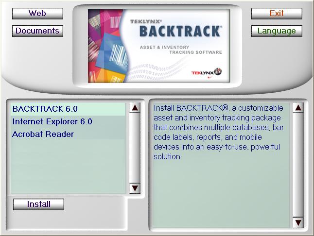 Chapter 2-2 Installation Guide Full Install To perform a full install: 1 Insert the BACKTRACK 6 CD. The CD s opening screen will appear.