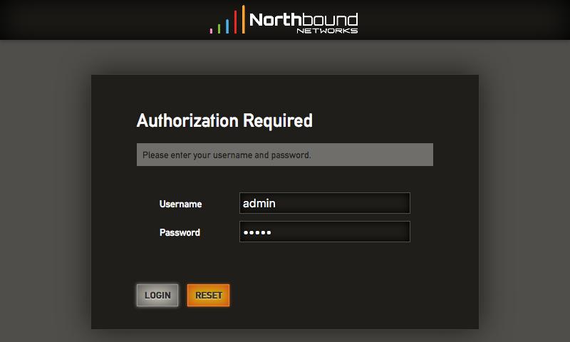 When the login screen (above) appears, use the default credentials: Username: admin Password: admin