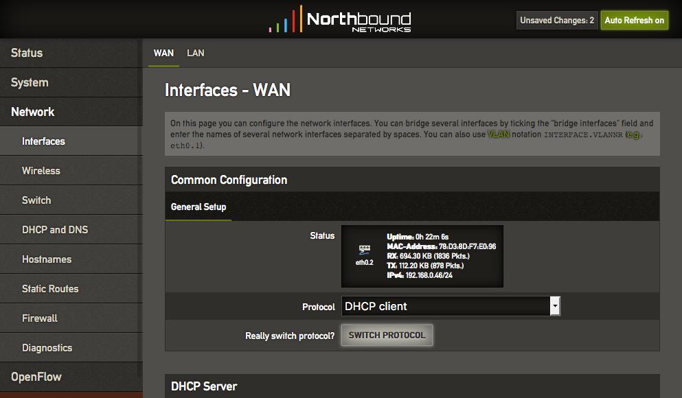 2.3. Verifying Internet connectivity If you are unable to connect to the Internet, the Zodiac WX WAN port may need to be reconfigured Select Edit on the WAN interface.