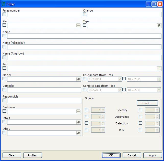 5.1.1 Data in the information strip In the information strip located in the upper part of the window, in addition to the basic information about the current record FMEA number and kind. 5.1.2 Combined filter The combined filter serves to look up in the database according to several criteria at the same time.