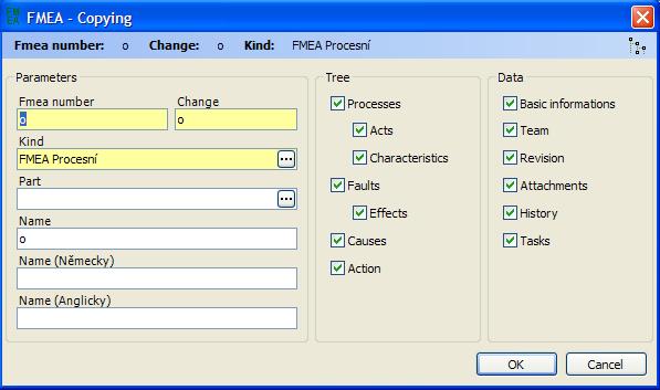 If you press the button displayed, you will activate enhanced functions of copying a tree, where you have a possibility to select items from the tree of the original FMEA, which you want to copy and