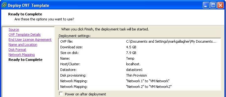 The installer displays the progress of the deployment. 11.Once deployment has complete, the new virtual machine appears in the inventory of virtual machines.