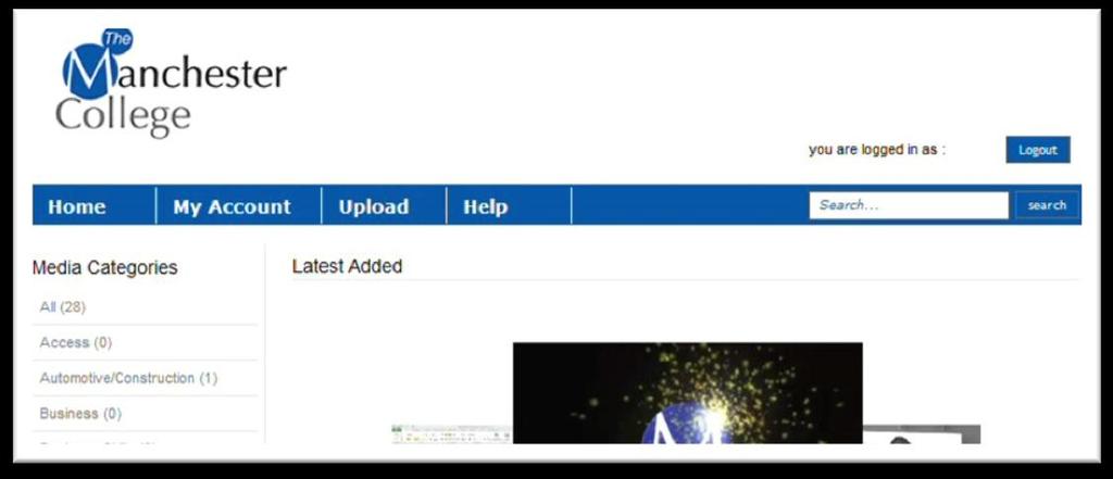 Uploading a video (staff only) To upload a new video click the button from the blue horizontal menu towards the top of the page.
