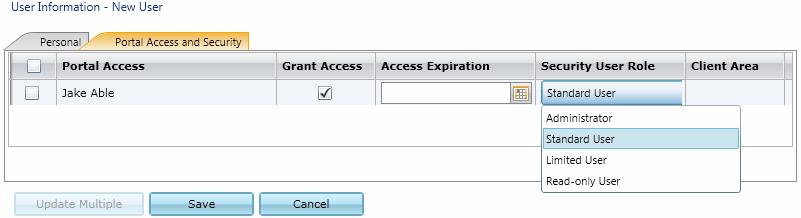 Create Portal User Assign Portal Access and Security 5. All portals that the Portal Admin has access to are displayed 6.