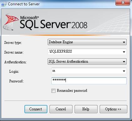 4 Start Microsoft SQL Server 2008 Server name:.