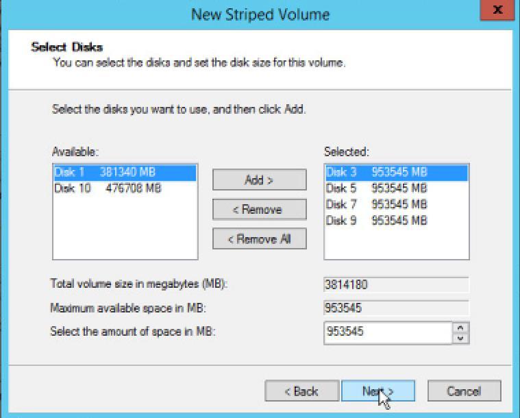 Note: For SQL Server clustering, storage pools are recommended to stripe data across the volumes on the storage nodes.