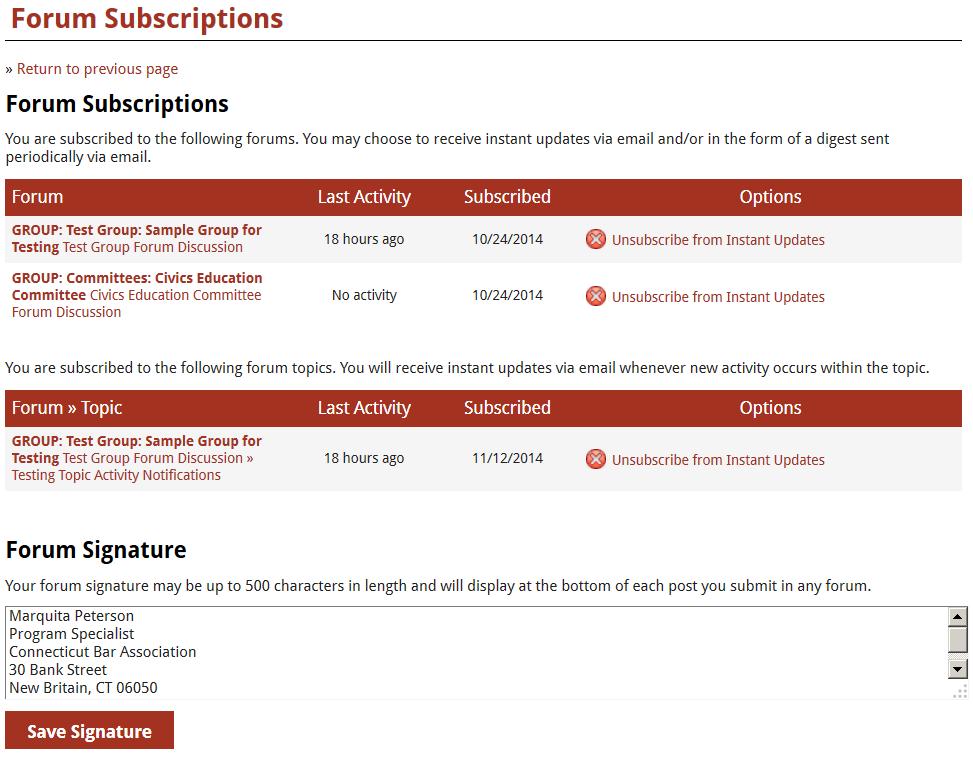 The below screen will list all of your forum subscriptions.