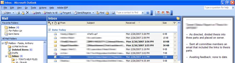 Figure 2.1. Example of Outlook email. Whittaker and Sidner (1996) defined the term email overload as the use of email for functions that it was not designed for.