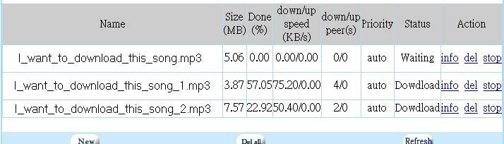 down/up speed (KB/s) The current file download/upload speed (KB/s).