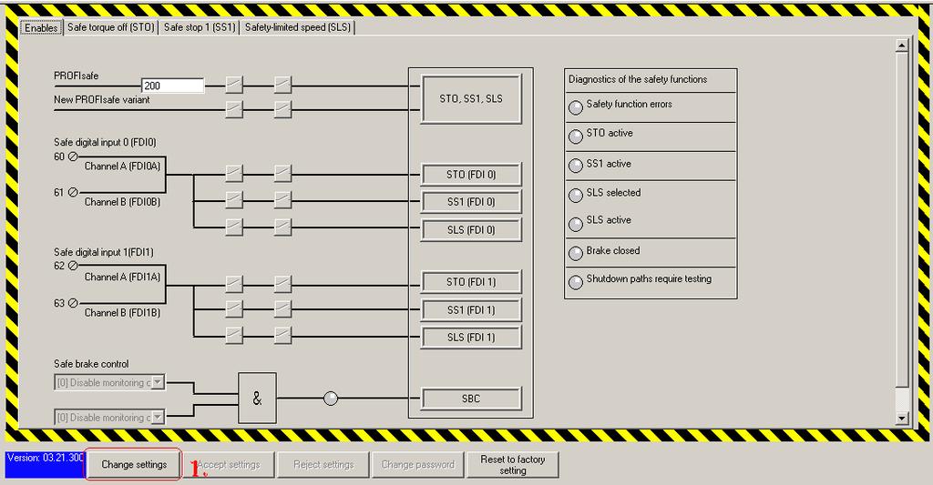 4.6.2.1 Safety functions In the Project Navigator, select Functions and then open the dialog box for the safety functions by double clicking on Safety Integrated. (1.