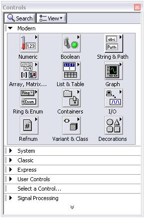 Finding Front Panel Objects Controls Palette