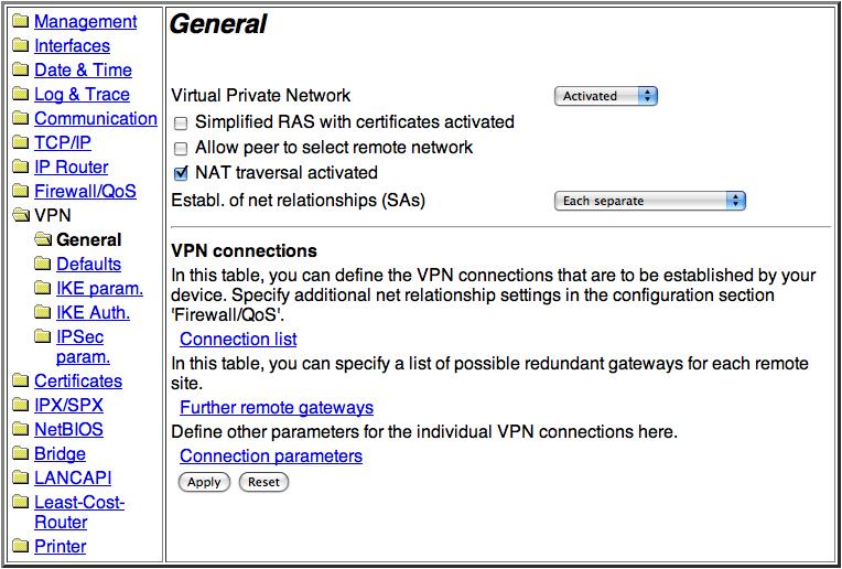 Step 2 Activate VPN Select VPN > General Virtual Private Network: Select Activated from