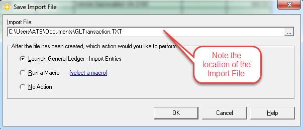 The Import File will include a default location and name. The location may be changed using the [ ] next to the file name.
